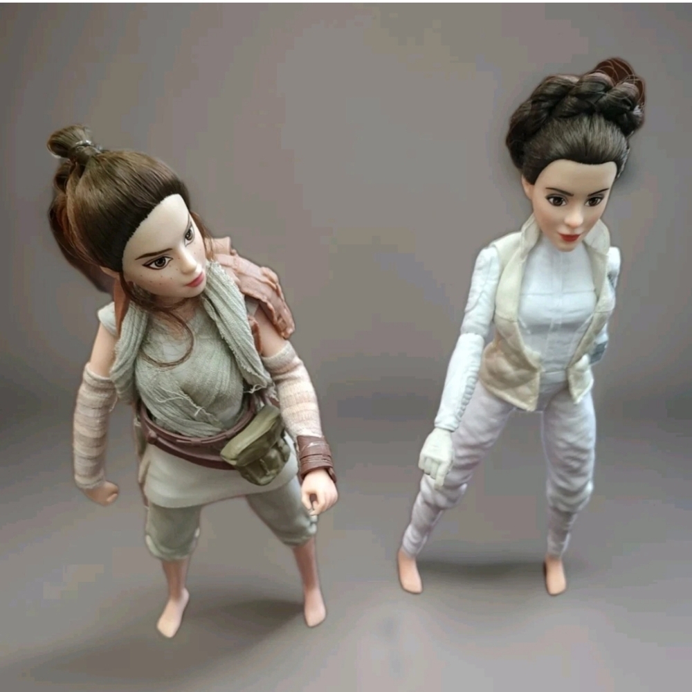2 StarWars Forces Of Destiny Dolls:Rey Of Jakku-Princess Leia Poseable No Boots